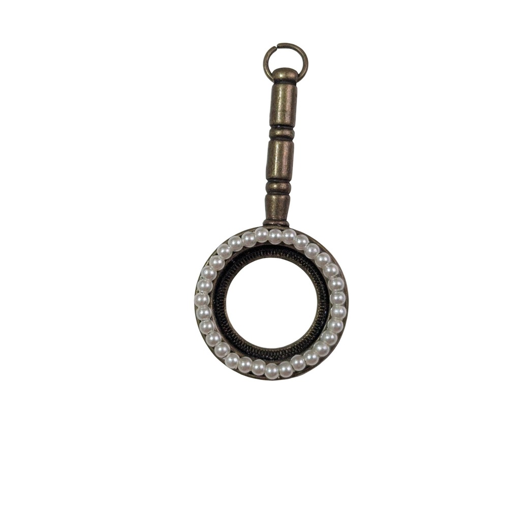 Faux Pearl Antique‎ Bronze Pendant Frame Handheld Mirror Style Charms